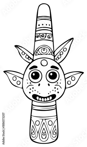Cartoon totem pole illustration with stylized face and decorative patterns