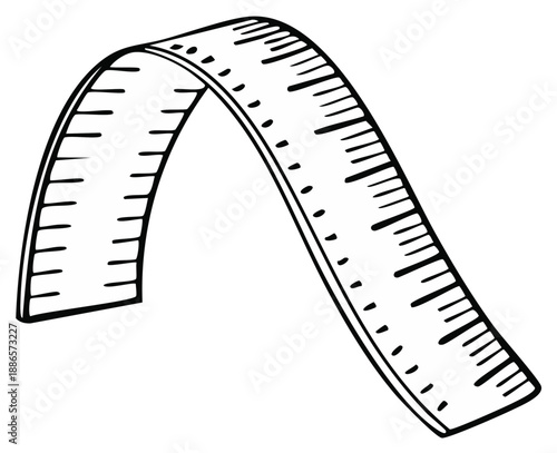 Flexible Measuring Tape Illustration Bending Arc with Increments Black and White Style