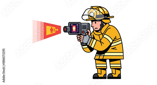 Firefighter Extinguishing Kitchen Fire in Modern Illustration