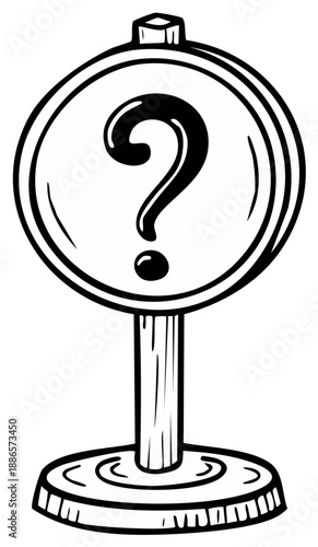 Cartoon Question Mark Sign Illustration Standing on a Pedestal for Uncertainty