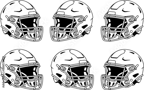 American Football Helmet Side View Vector Set