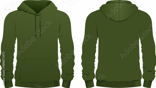 Olive green hoodie sweatshirt front and back view