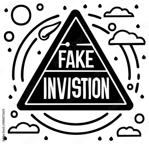 Abstract geometric emblem with triangle fake news and invasion concept art design symbol