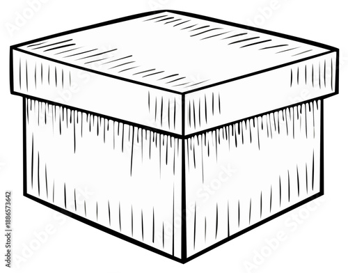 Simple square box with lid hand drawn sketch black and white vector illustration