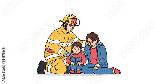 Firefighter Extinguishing Kitchen Fire in Modern Illustration