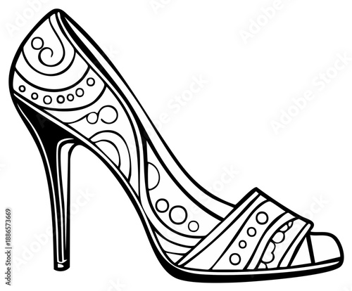 Elegant Peep Toe High Heel Shoe with Ornate Decorative Swirl Pattern