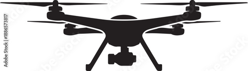 Black quadcopter drone with four propellers aerial