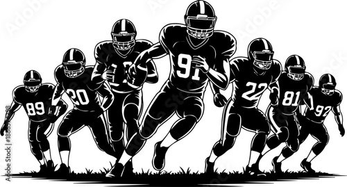 American Football Player Action Pose Vector Illustration Set