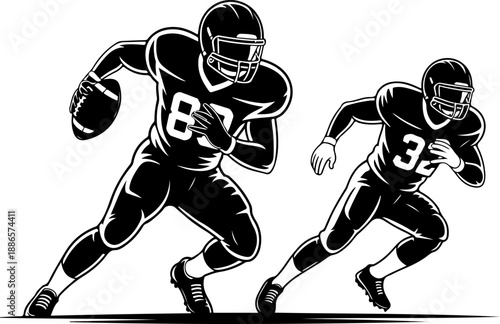American Football Player Action Pose Vector Illustration Set