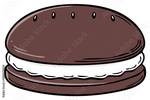 Illustration of chocolate sandwich cookie with creamy filling baked sweet dessert food