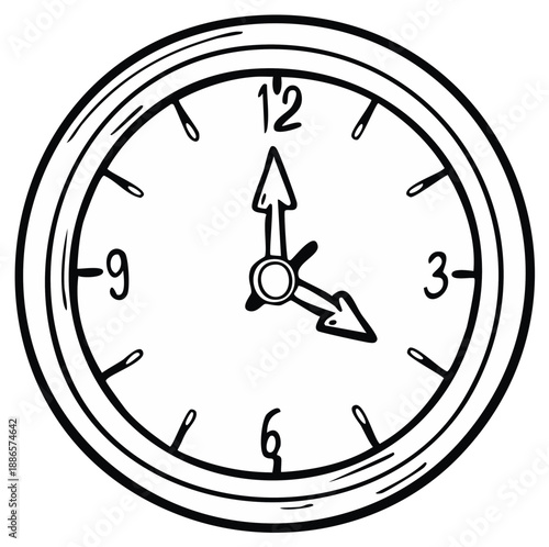 Black and white hand drawn clock illustration showing time