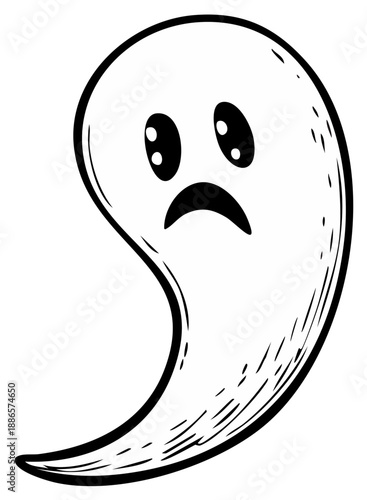 Sad Ghost Cartoon Illustration for Halloween or Spooky Theme Design