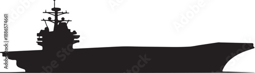 Black silhouette of an aircraft carrier with visible deck details