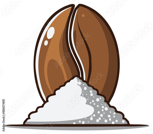 A Rich Brown Coffee Bean Rests Atop a Pile of Granulated Sugar
