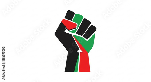 Split fist symbol of unity and protest in black red and green
