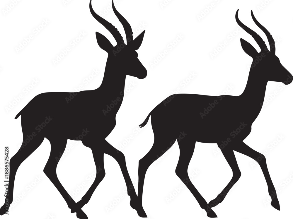 Obraz premium Antelope Gazelle Silhouette Vector – Running African Wildlife Pair