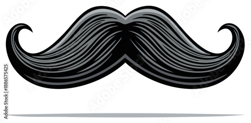 Classic handlebar mustache illustration with curled ends and shading detail