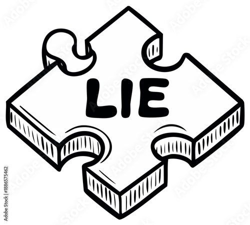 Puzzle piece with the word Lie written in bold black letters conceptualizing deception
