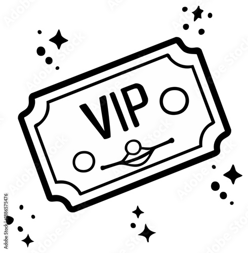 Exclusive VIP ticket with sparkling stars and confetti symbols of prestige