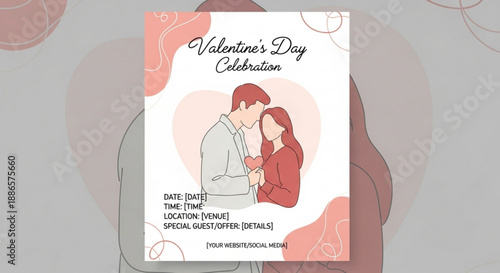 Valentine's day celebration invitation card with loving couple illustration
