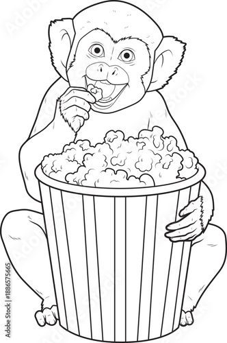 Monkey Popcorn Animal Vector Graphic Art Illustration
