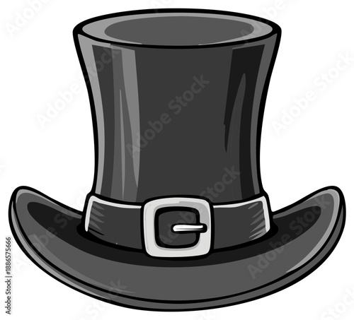 Illustration of black top hat with buckle decoration perfect for costume design or formal event invitations