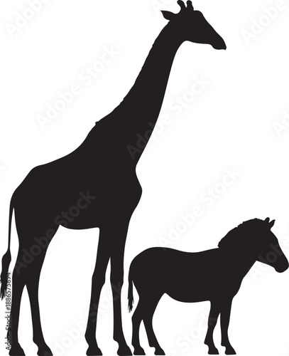 Giraffe and Zebra Silhouette Vector Illustration – African Wildlife Animals
