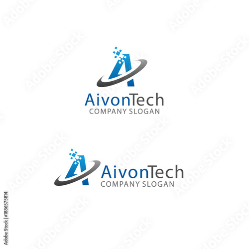 A professional logo design for a tech company featuring a stylized letter and orbital elements