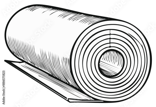 Illustration of a rolled up yoga mat in black and white