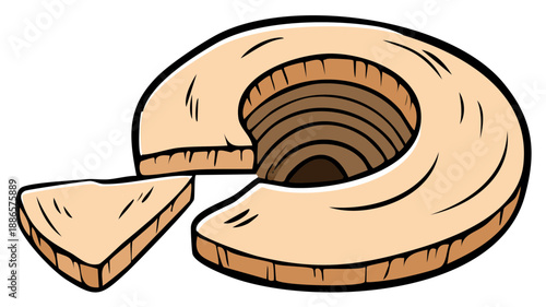 Illustration of Earthen Doughnut with Missing Slice - Dessert, Pastry, Snack