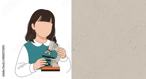 Girl using microscope in science class with curiosity and focus