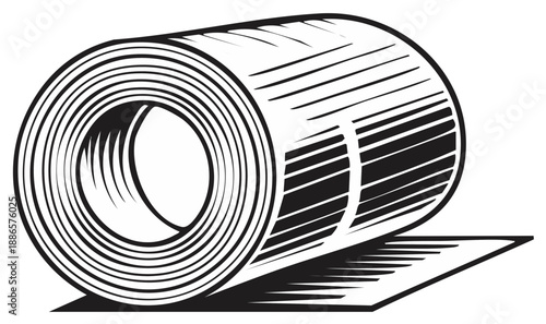 Rolled Paper or Fabric Sheet Unfurling Side View Engraving Style