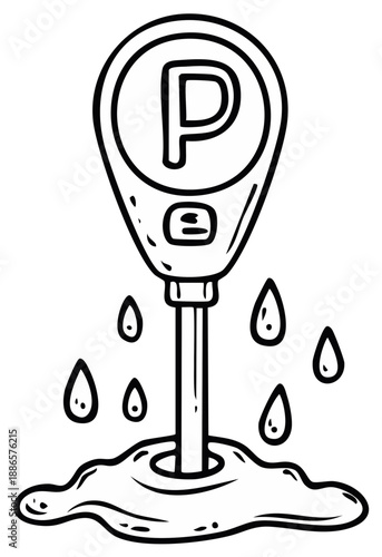 Parking meter in puddle of water