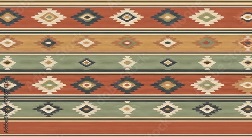 Southwestern Native American Pattern with Diamonds and Stripes