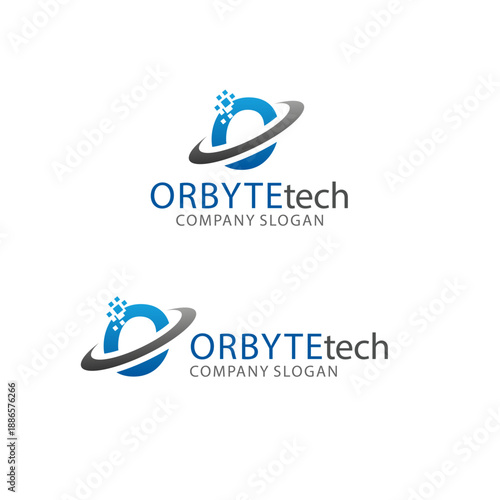A modern tech company logo design featuring the name ORBYTEtech with a stylized letter and orbiting elements