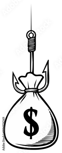 Money Bag on Fishing Hook Illustration Symbolizing Financial Risk and Opportunity