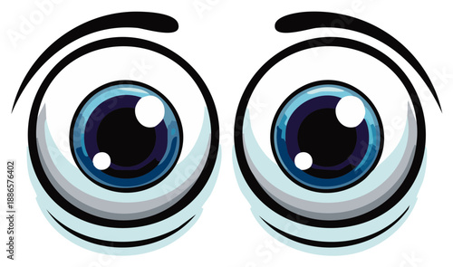 Wide Open Cartoon Eyes Expressing Surprise and Wonder with Bright Blue Iris and Black Pupils