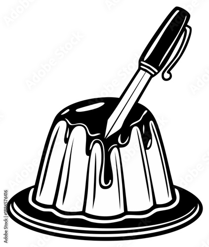 Dessert with a Pen Stuck in It Surreal Concept Illustration