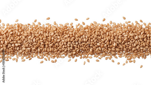 Scattered sesame seeds isolated on transparent background