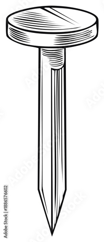 Engraved Style Nail Vector Illustration for Woodworking or Construction
