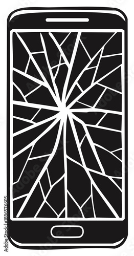 Modern smartphone with a heavily cracked screen illustration representing damage and malfunction