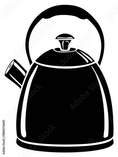 Illustration of a Black Enamel Kettle with Spout and Handle for Boiling Water Tea or Coffee Preparation