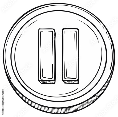 Pause symbol, hand-drawn sketch, button illustration