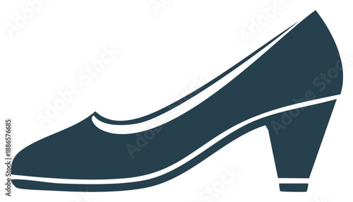 Elegant navy blue high heel shoe silhouette with white trim