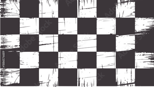 Grungy black and checkered pattern with distressed texture and scratches grunge