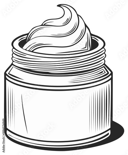 Jar of Cream Swirl Line Art Illustration Cosmetic Skincare Product