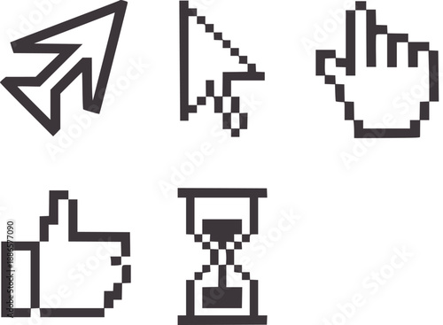 Pixelated cursors and including arrow pointer hand and hourglass