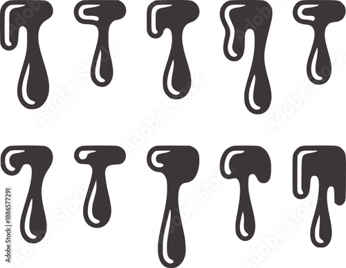 Ten dark grey dripping liquid shapes