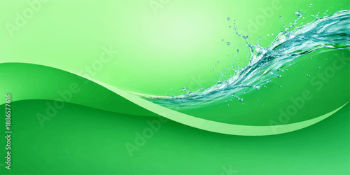 Abstract green background featuring fluid wave lines and vector curves creates a bright nature inspired pattern with motion and eco energy for a modern web template backdrop