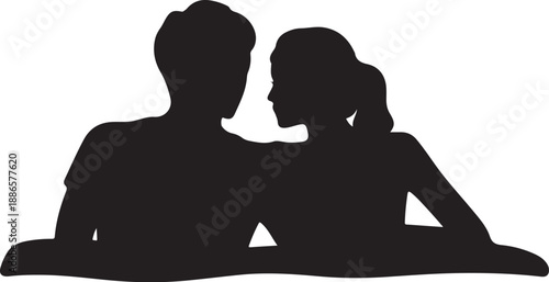Silhouette of Couple Embracing on a Table black and white